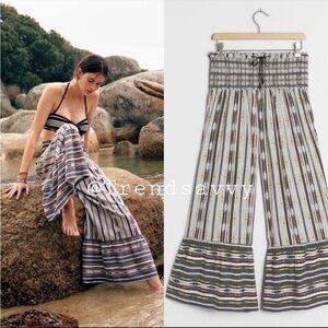 ANTHROPOLOGIE Zamirah Stripes Smocked Wide Leg Coverups Pants Flounced Black NWT